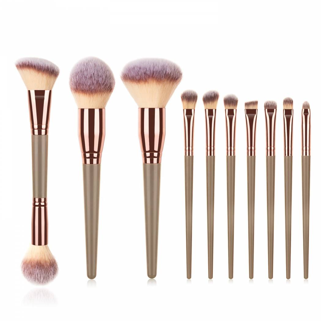 High Quality Solid Color Plastic Handle Synthetic Hair Makeup Brush Set Private Label Double Sided Vegan Make Up Brushes