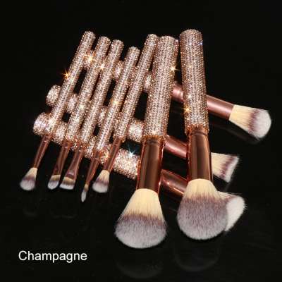 2020 new design makeup brushes Delicate Hot Sale Diamond Glitter 10 Pcs Rhinestone Makeup Brush set  Private Label